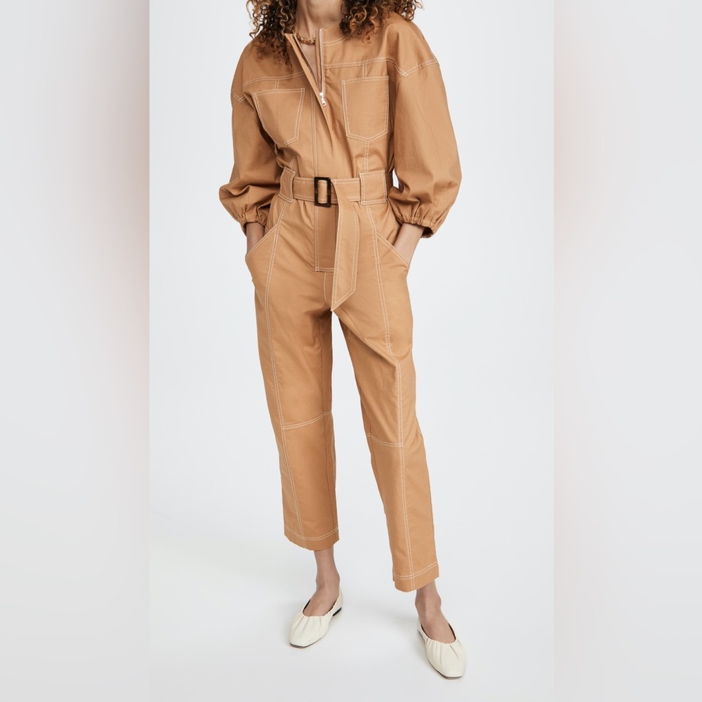 Jonathan Simkhai Annika Topstitch Puff Sleeve Jumpsuit size 6